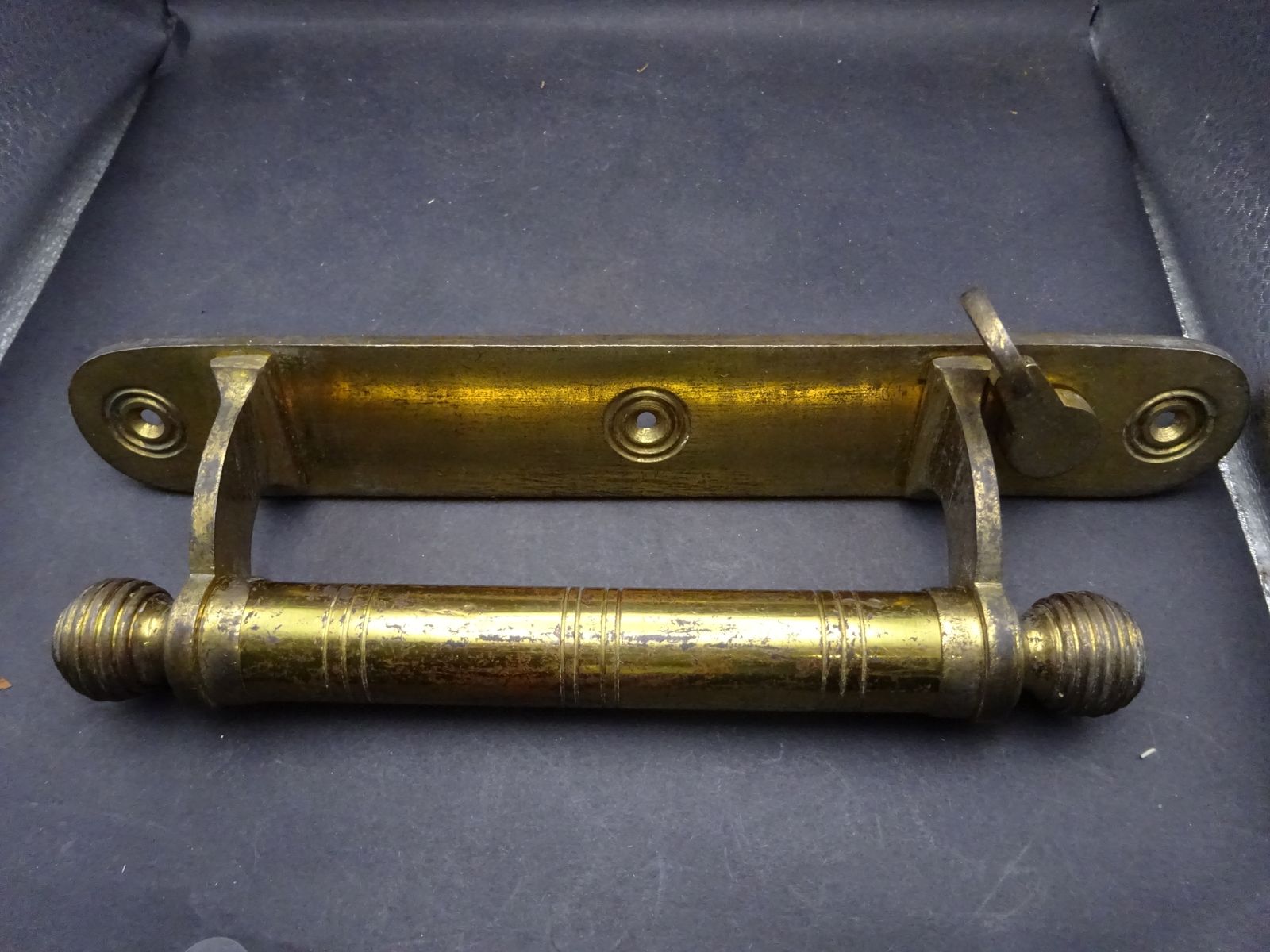 photo for sale Rare Original Victorian Brass Tube Door Pull With Thumb Bit For Latch, James Cartland & Sons 1880s