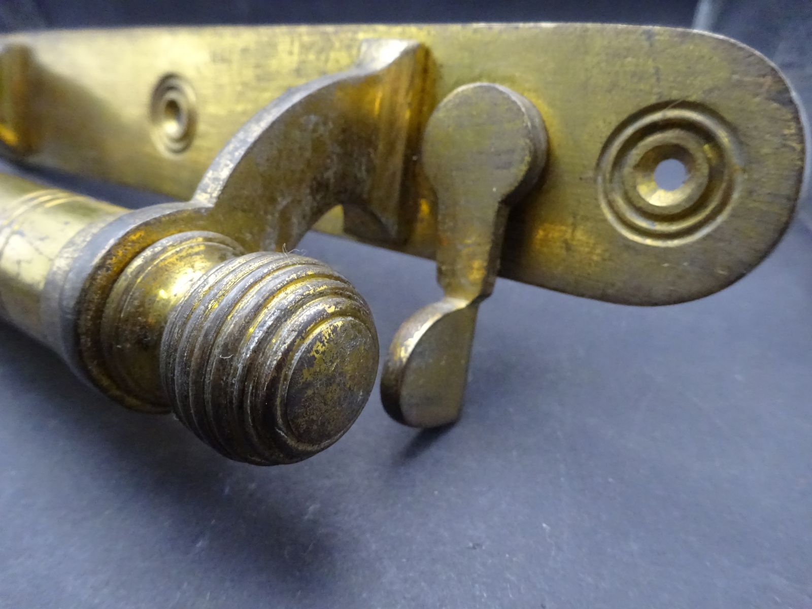 photo buy Rare Original Victorian Brass Tube Door Pull With Thumb Bit For Latch, James Cartland & Sons 1880s