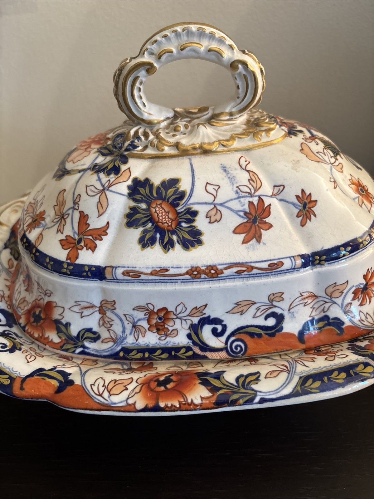photo for sale Antique Amherst Japan Ironstone Tureen & Lid Staple Repair Imari C1820–1835