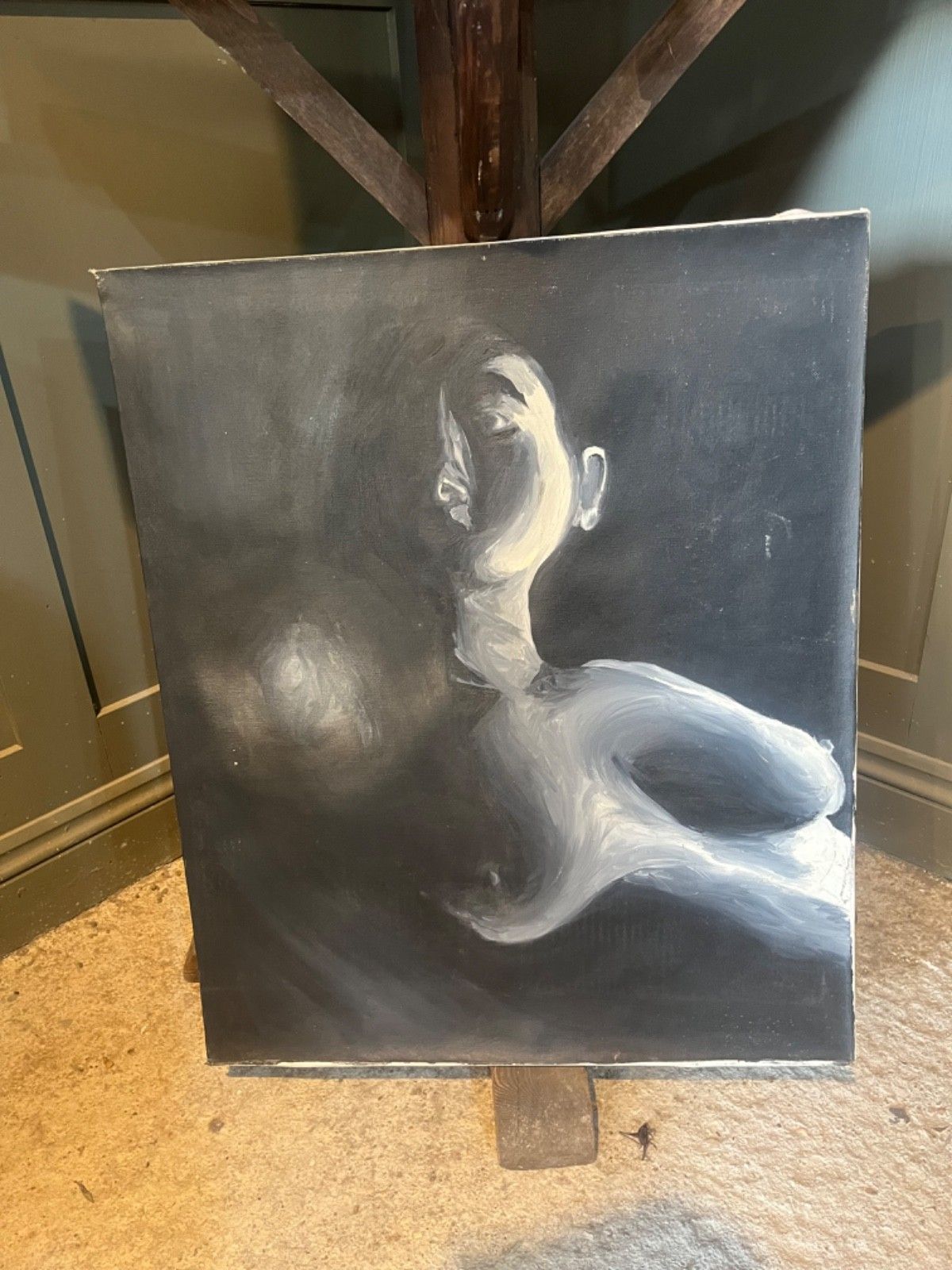 Female Nudes Oil Paintings Monochrome Pair On Canvas photo vintage