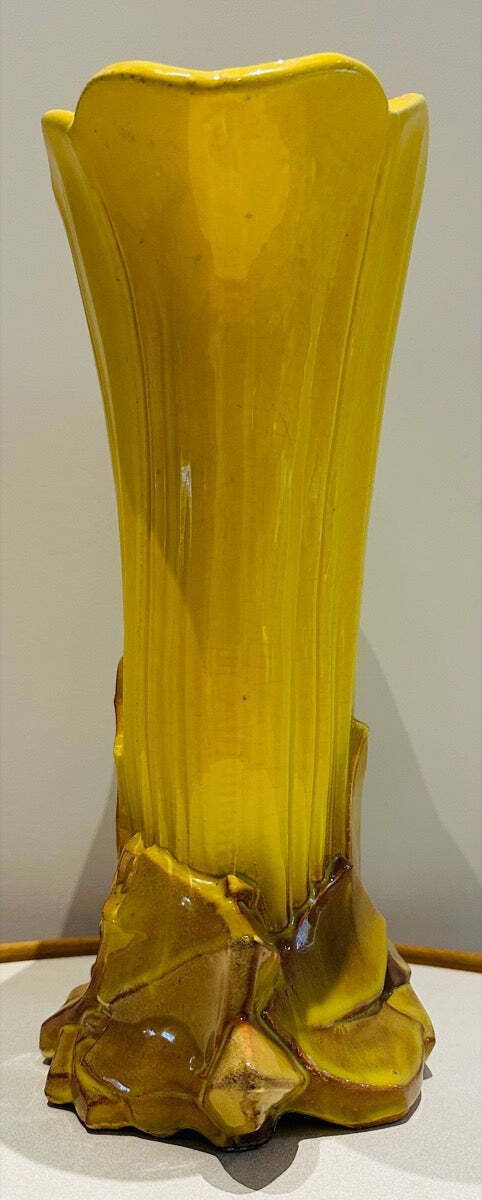 Vintage 1950s Mccoy USA Pottery Yellow & Gold Glazed Tulip Fan Vase photo buy