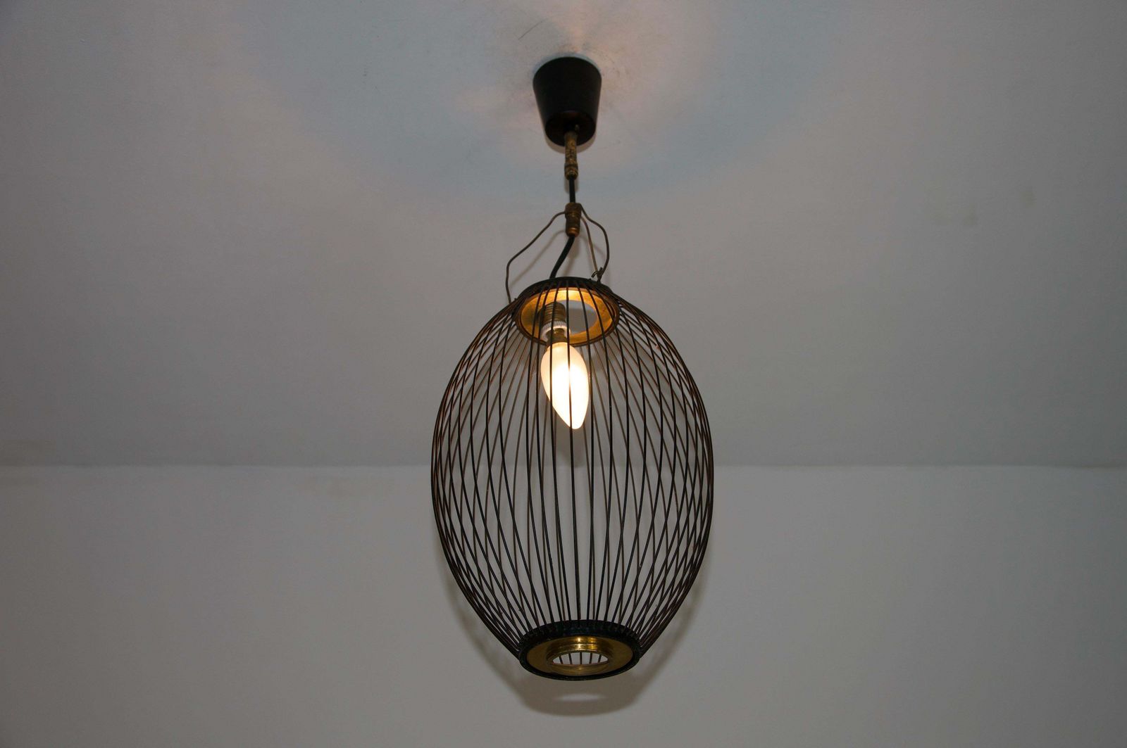 1 Of 2 Mid Century Brass And Metal Pendant Lamps, Italy, 1960s photo furniture