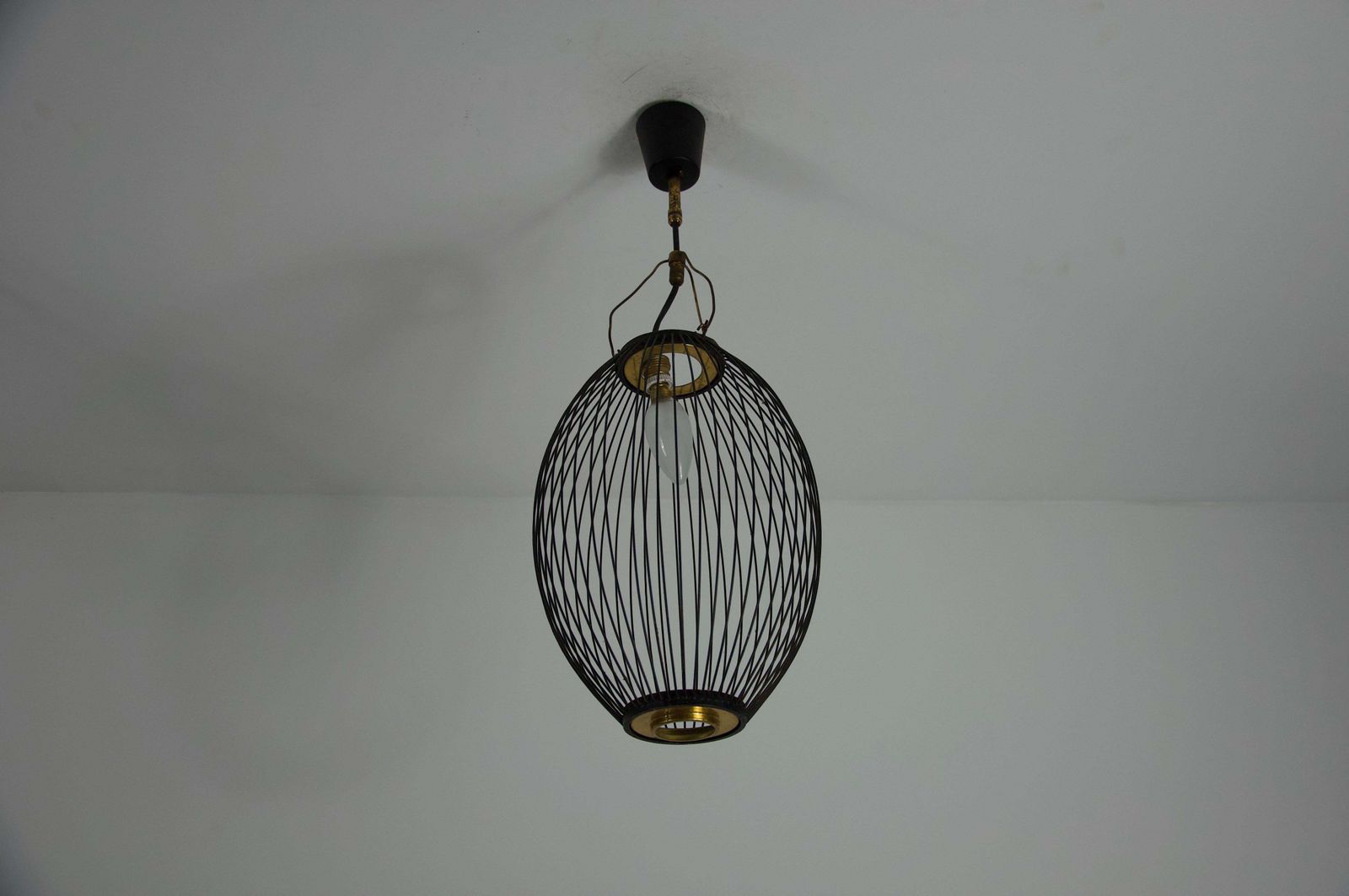 1 Of 2 Mid Century Brass And Metal Pendant Lamps, Italy, 1960s photo 754.0