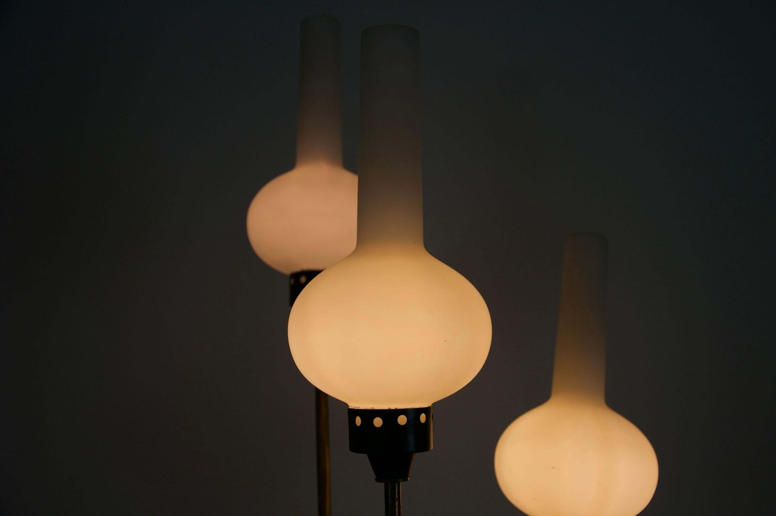 photo for sale Brass And Opaline Glass Floor Lamp By Stilnovo, Italy, 1960s