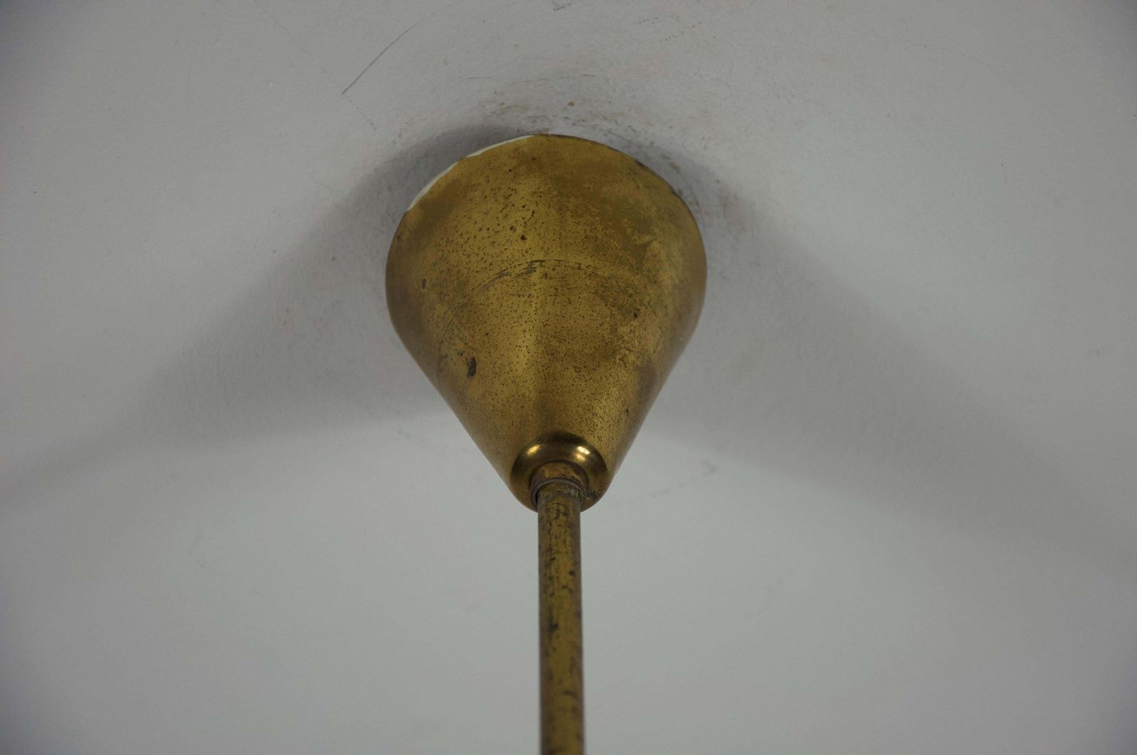 photo buy Stilnovo Brass And Opal Glass Chandelier, Italy, 1960s