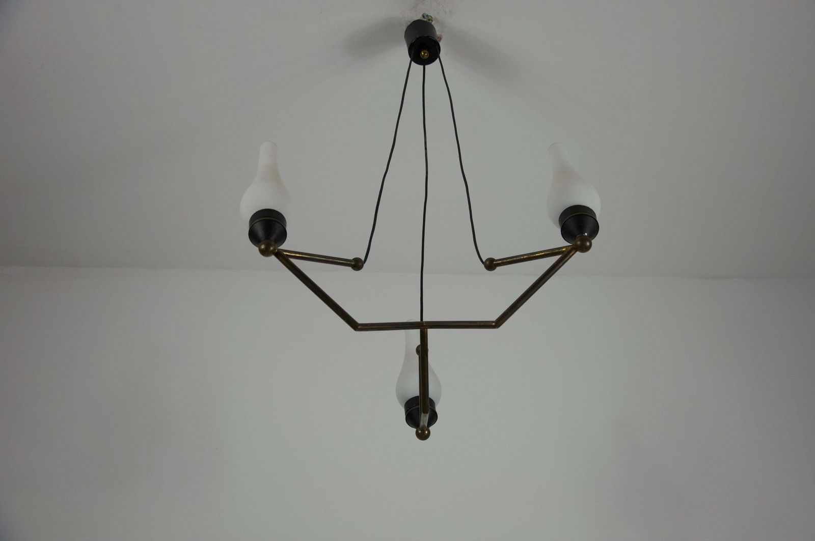 Stilnovo Brass And Opal Glass Chandelier, Italy, 1960s photo buy