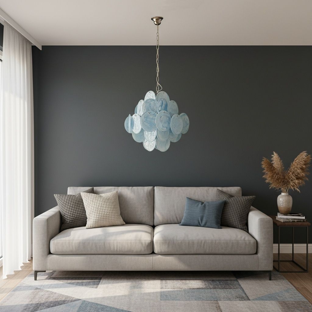 Vintage Italian Murano Chandelier   36 Blue Disks photo furniture