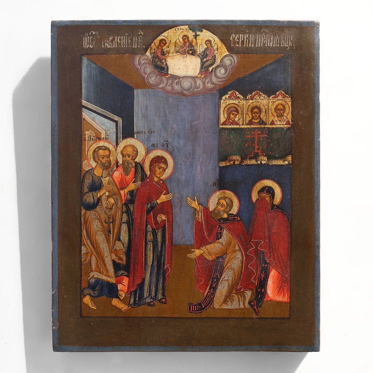 Traditional Religious Icon With Saint Healing A Sick Person, 1800s, Tempera On Wood