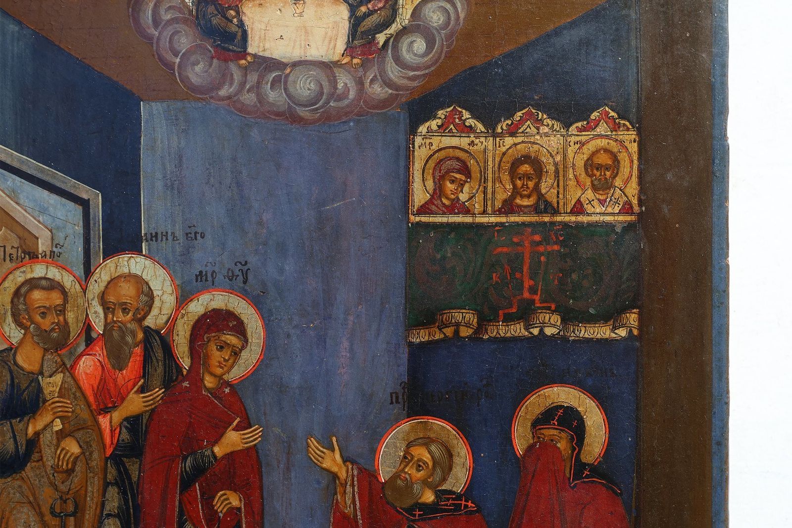 Traditional Religious Icon With Saint Healing A Sick Person, 1800s, Tempera On Wood photo vinterior