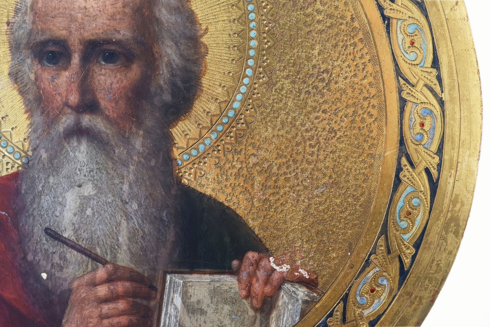 Round Icon Of The Holy Apostle John The Theologian, 19th Century, Tempera & Gold Leaf On Wood photo Art