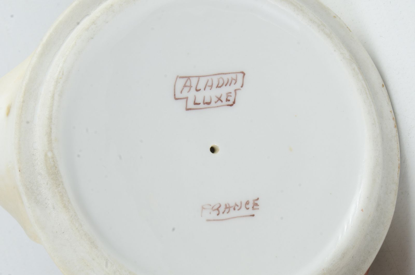 Early 20th Century Art Déco Hand Painted Ceramic Cosmetic Powder Bowl Of A Lady Sitting Over A Large Pillow By Aladin, France photo furniture