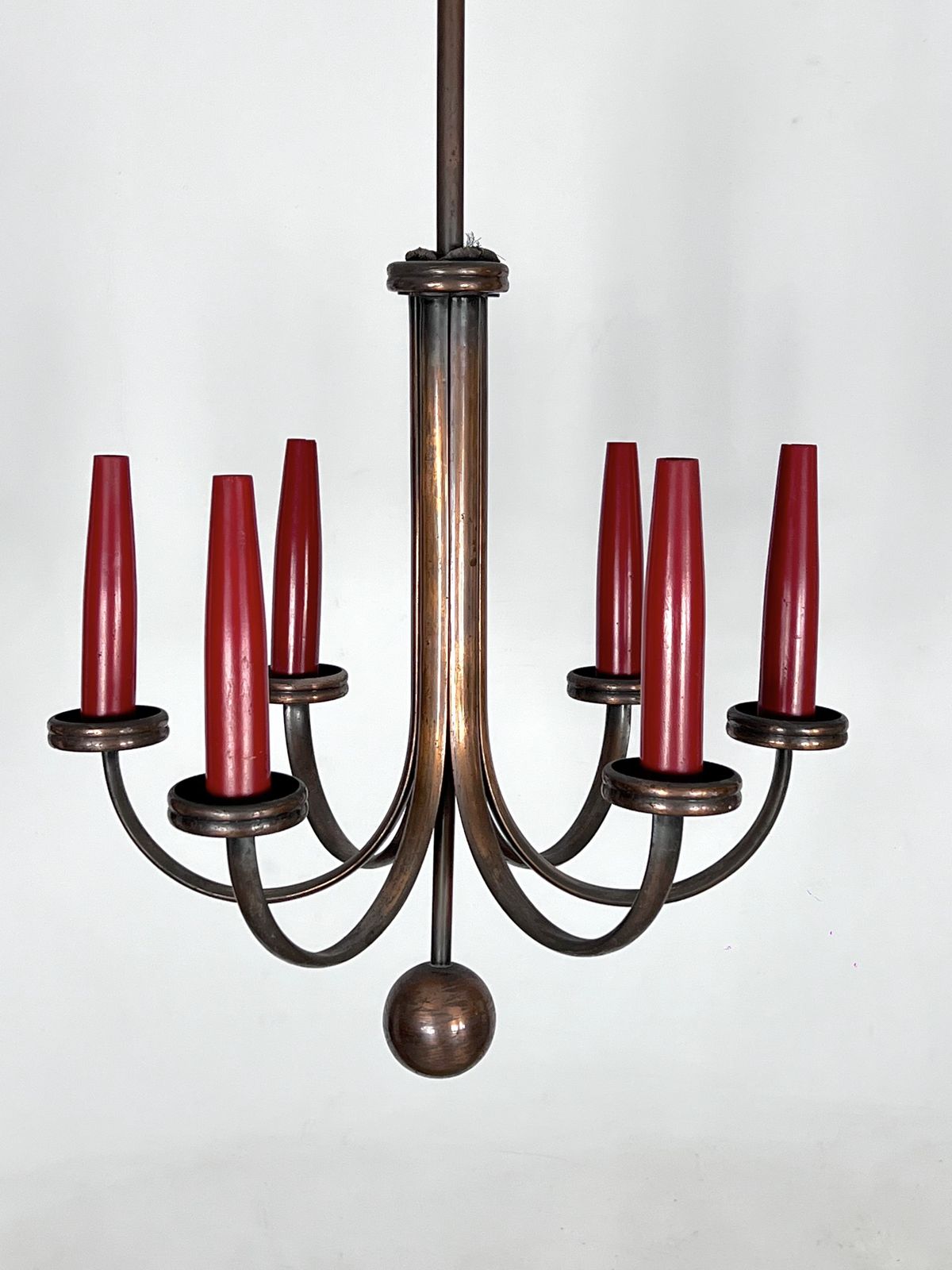 photo for sale Mid Century Modern Six Arms Copper Chandelier In Gio Ponti Style. Italy 1950s