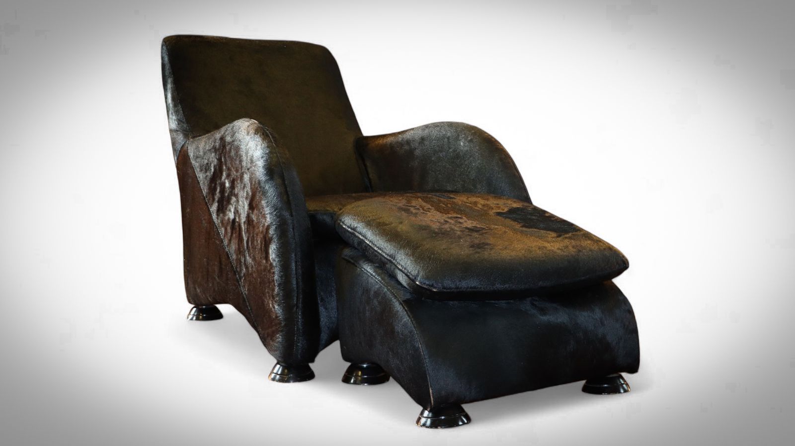 Stone International Sole Montis Pony Black Hide Armchair Footstool Rrp£4800