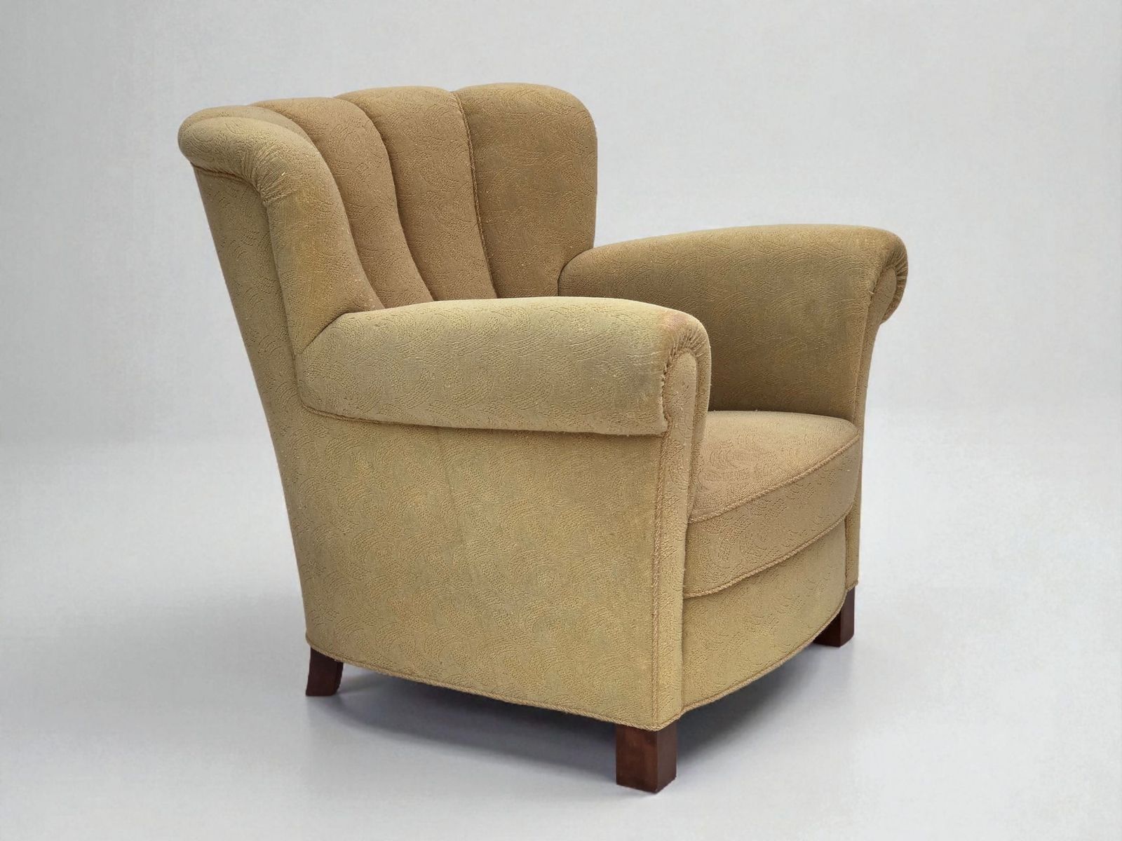 Ca. Jaren 1960, Deense Relaxfauteuil, Lichtgroen Meubelwol.