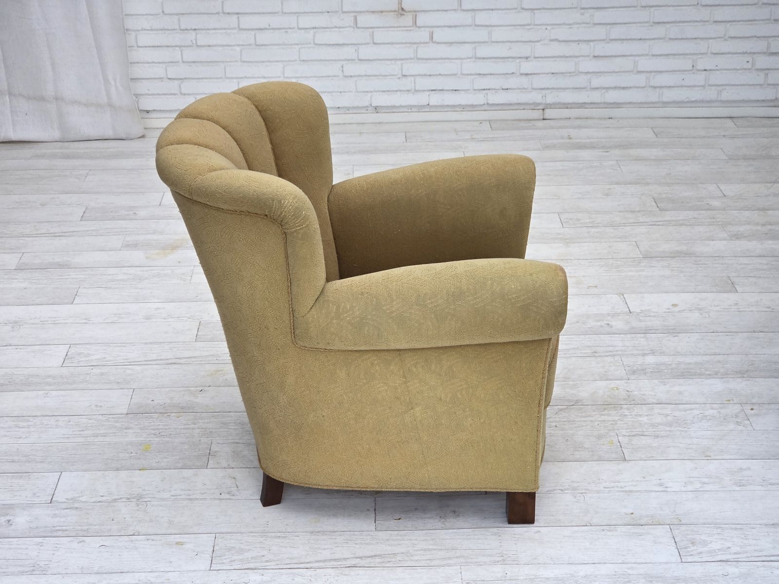 photo buy 1960s, Danish Relax Chair, Original Light Green Furniture Wool.