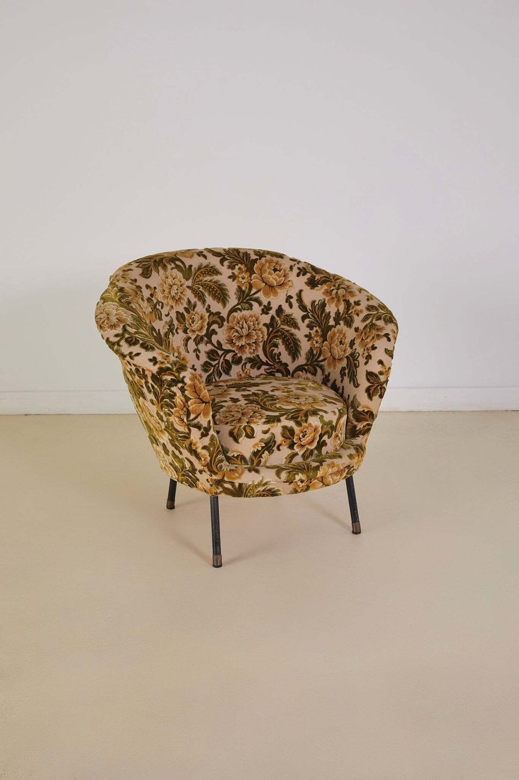 Italian Velvet Floral Armchair And Pouffe photo furniture