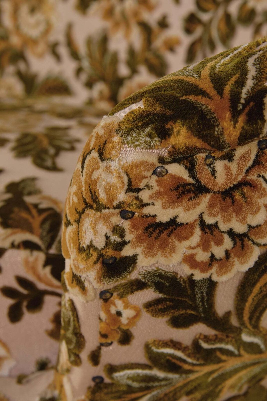 Italian Velvet Floral Sofa 1960s photo vintage