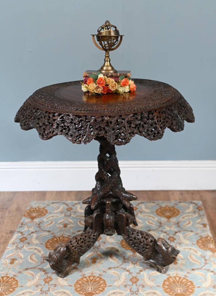 Antique Burmese Side Table Carved Hardwood Myanmar Furniture