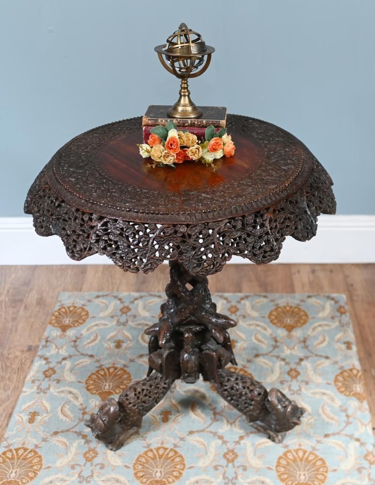 Antique Burmese Side Table Carved Hardwood Myanmar Furniture photo for sale