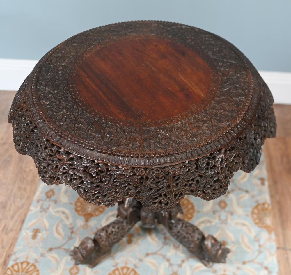 Antique Burmese Side Table Carved Hardwood Myanmar Furniture photo vinterior
