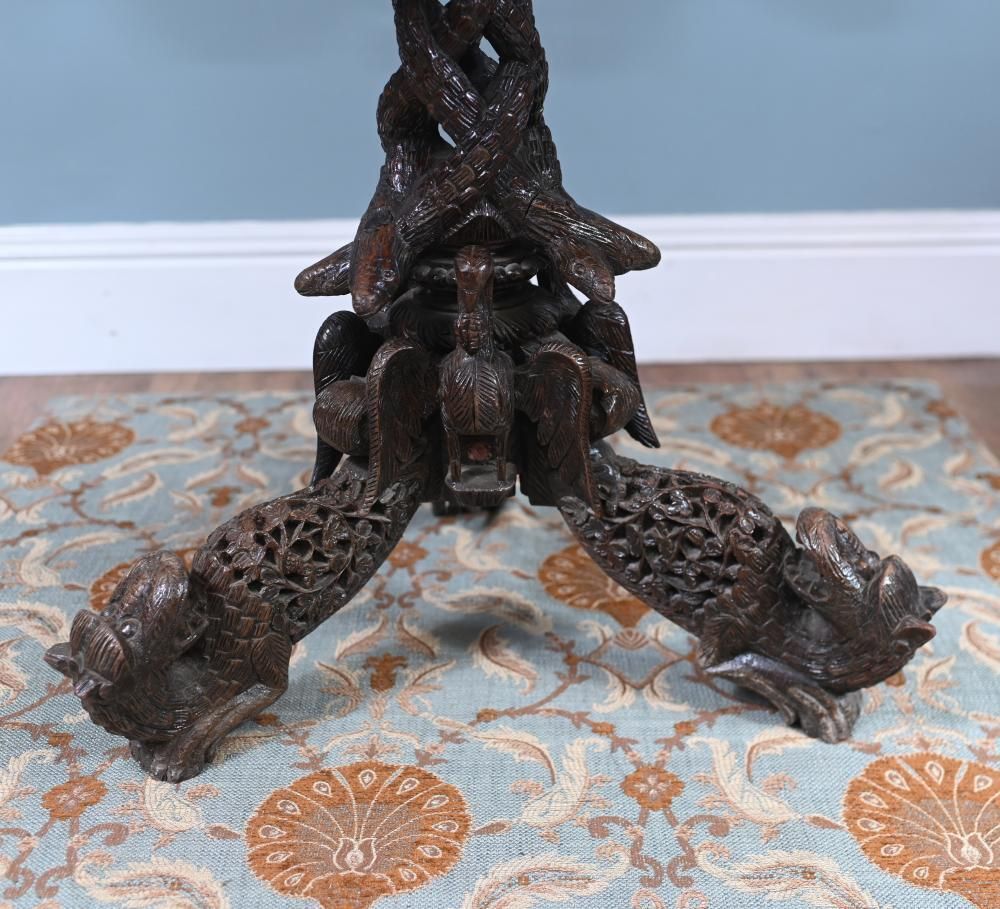 Antique Burmese Side Table Carved Hardwood Myanmar Furniture photo vintage