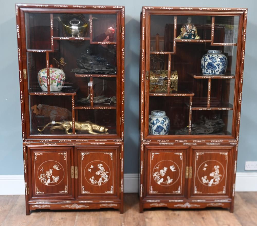 photo for sale Pair Chinese Display Cabinets Mother Of Pearl Inlay 1900