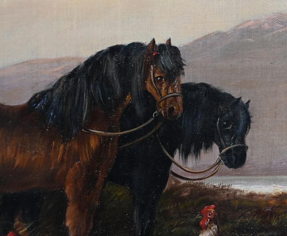 Art Victorian Oil Painting Horse Farmyard Scene 1880 photo