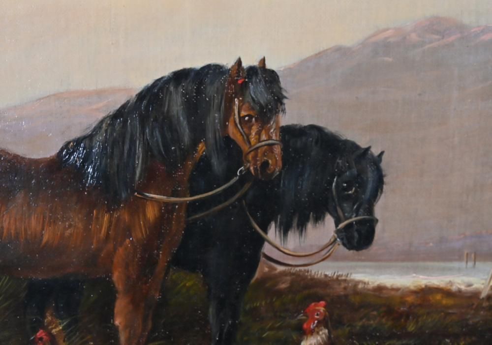 photo buy Victorian Oil Painting Horse Farmyard Scene 1880