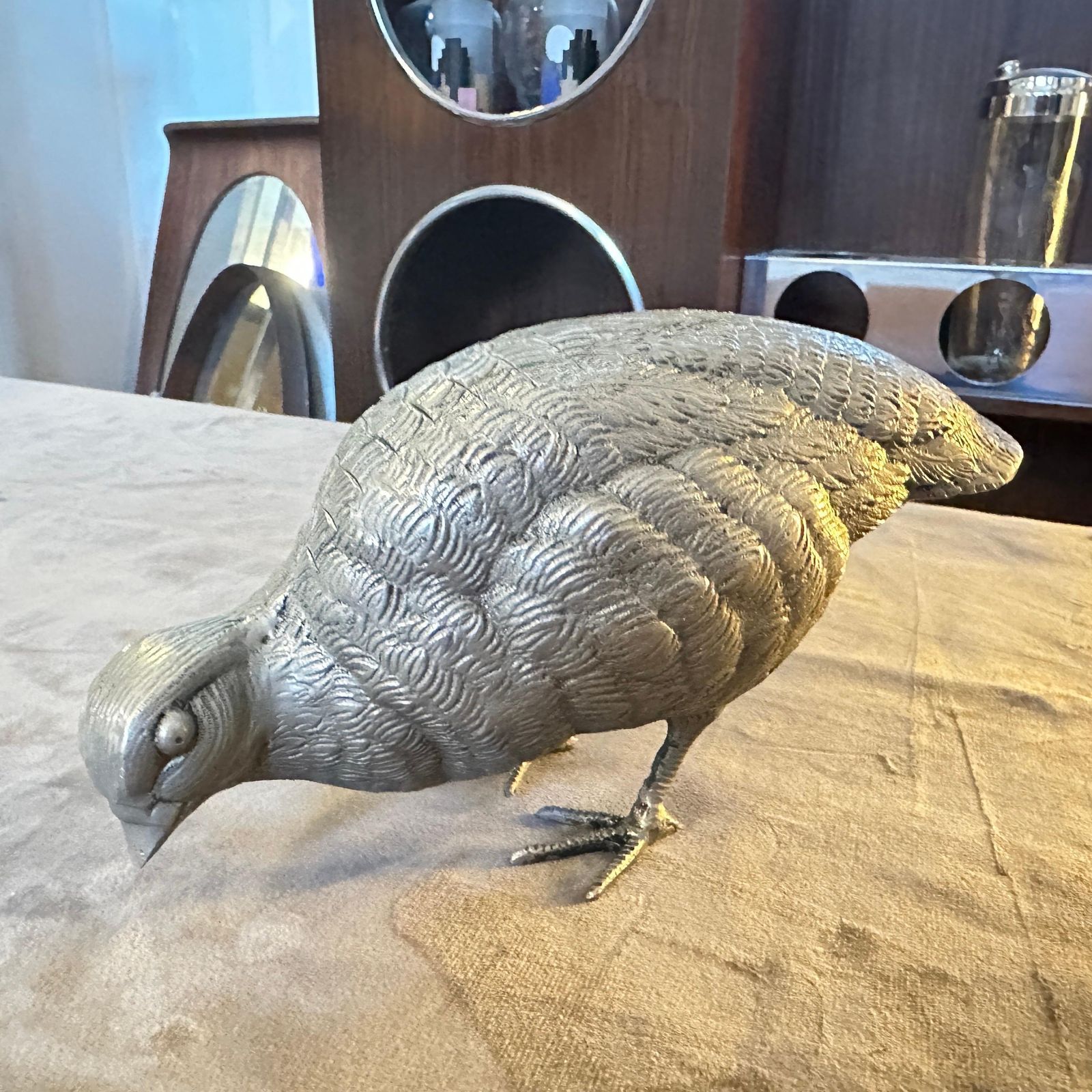 1350.0 1980s Silver Plated Metal Partridge Paperweight By Gucci photo