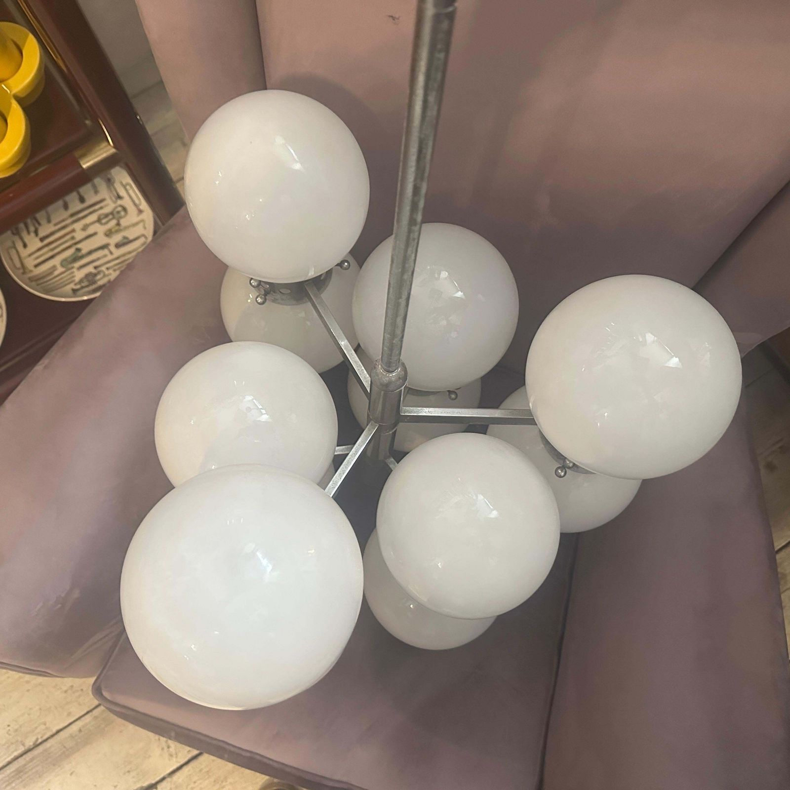 photo buy 1960s Space Age Steel And Opaline Glass 10 Lights Italian Chandelier