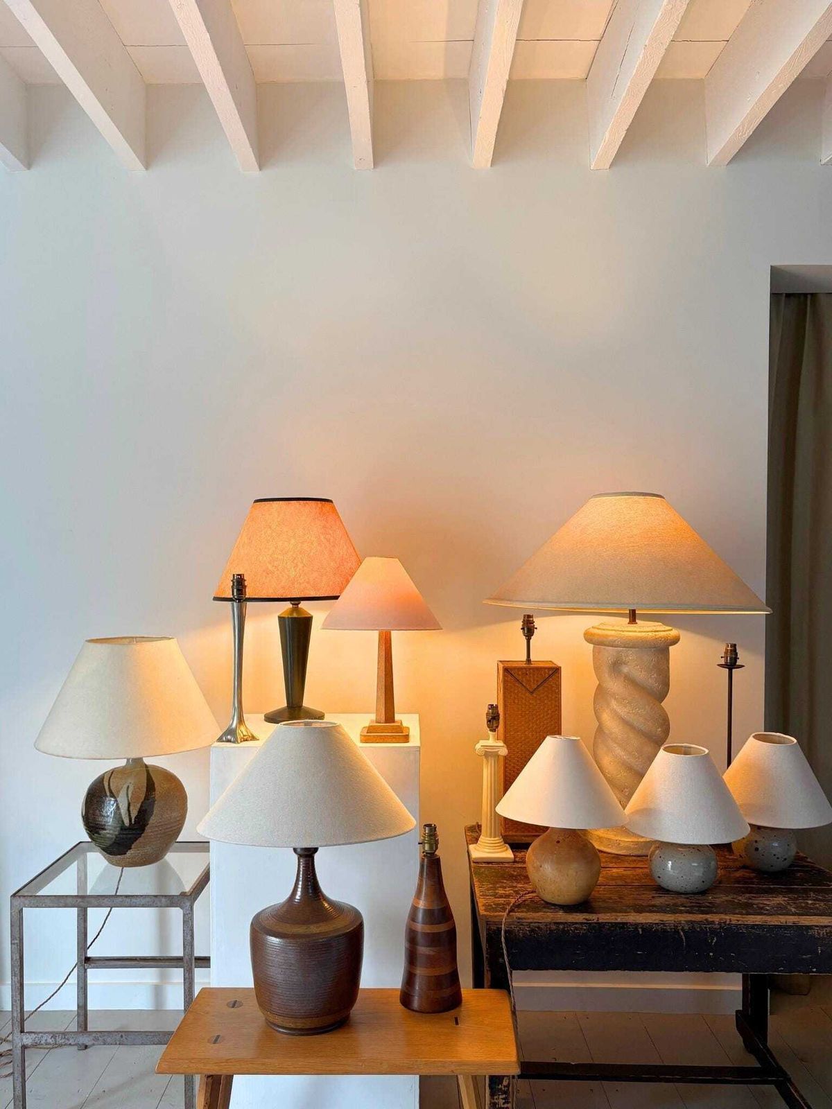 Hand Painted Terracotta Table Lamp With Zig Zag Chevron Design, Rewired And Pat Tested photo vinterior