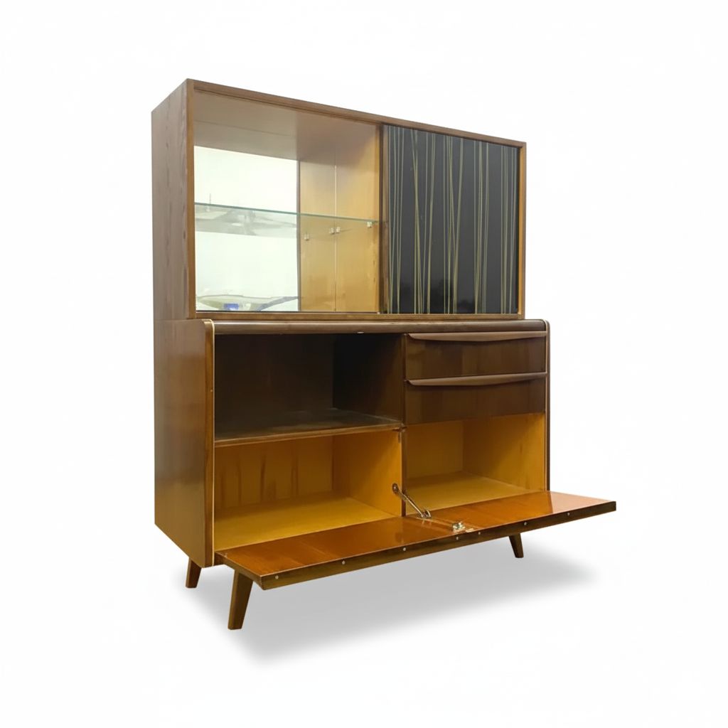 Mid Century Cabinet With Upper Section By Bohumil Landsman For Jitona, Czech Design, 1960s