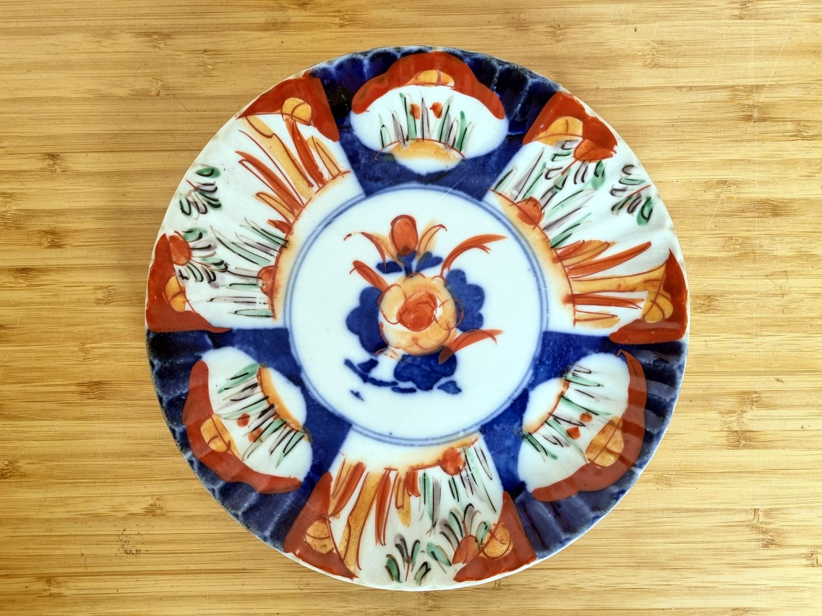photo for sale Antique Japanese Imari Plate, Hand Painted Arita Floral, Scalloped Rim, Late C. 1900