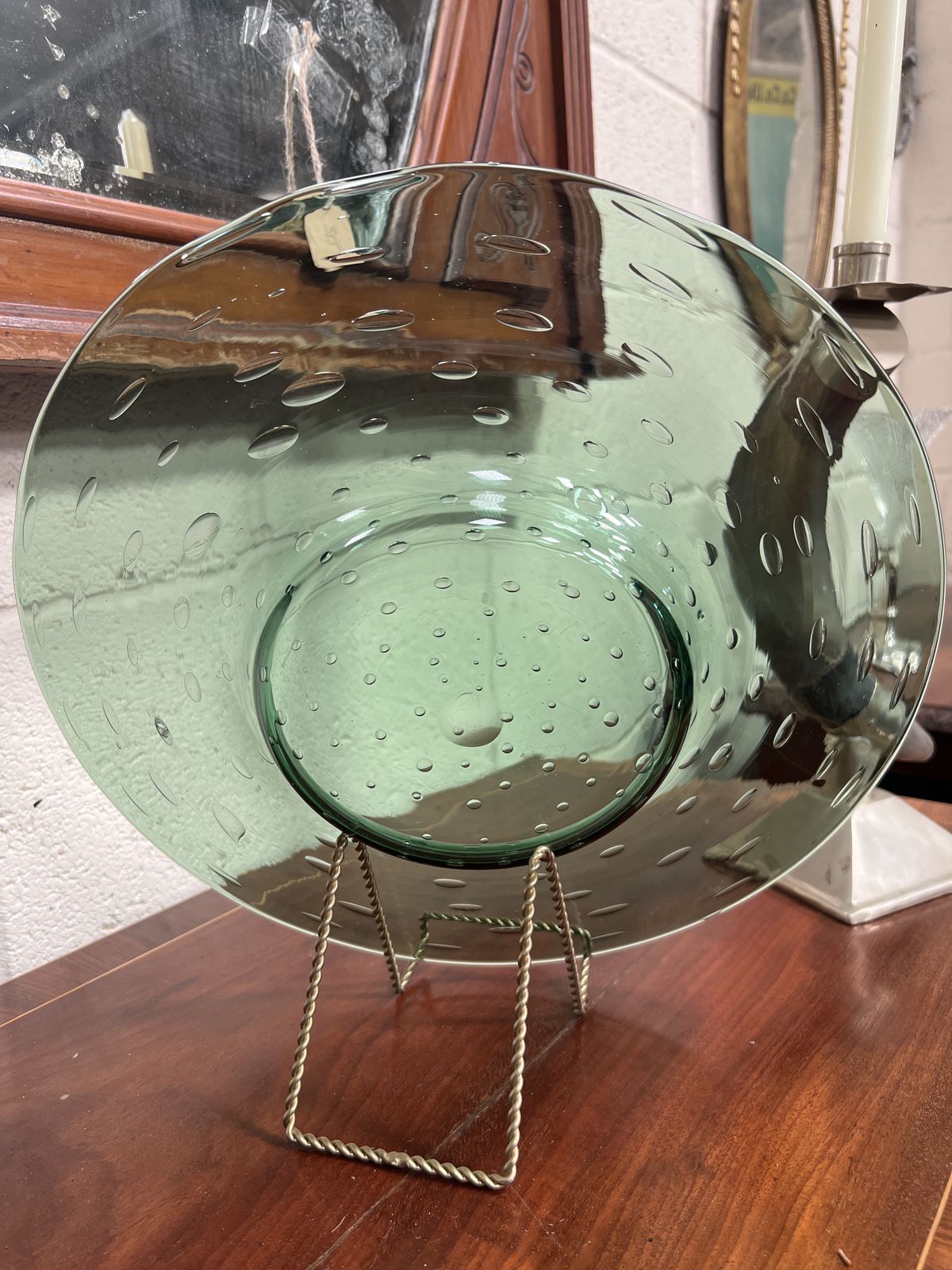 photo for sale Mid Century Murano Bullicante Glass Centerpiece Bowl In Pale Green