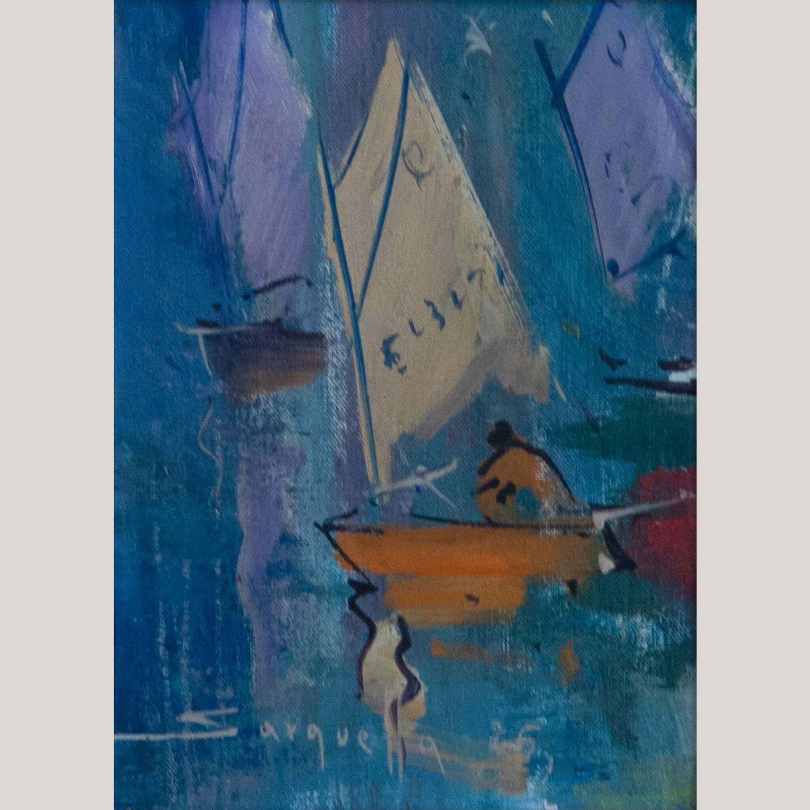 Zeilboten In De Haven – Josep Sarquella I Escobet – Olieverf Op Doek