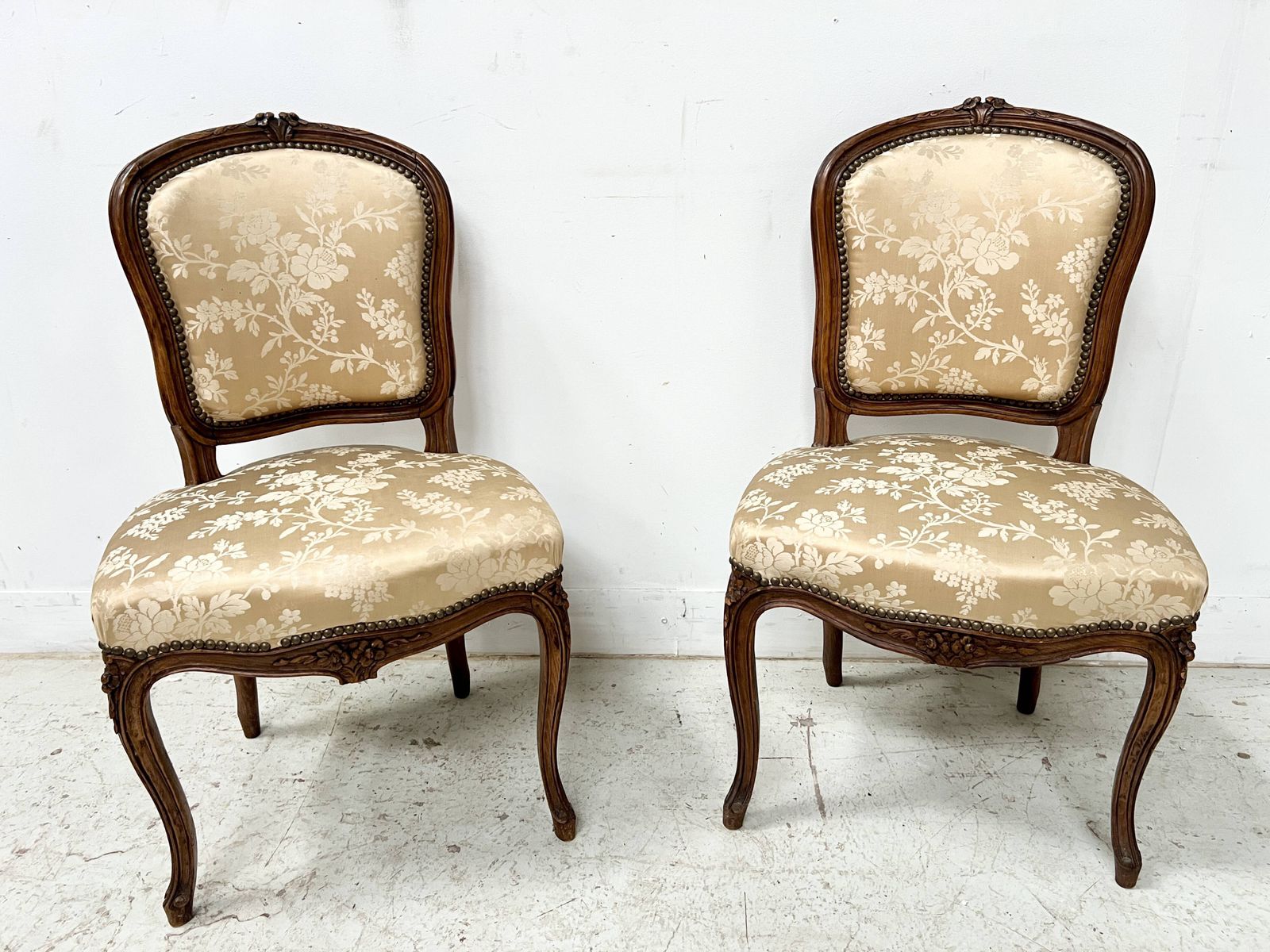 Set Of Two Chairs And A Stool In The Louis XV Style, Made Of Walnut. photo for sale