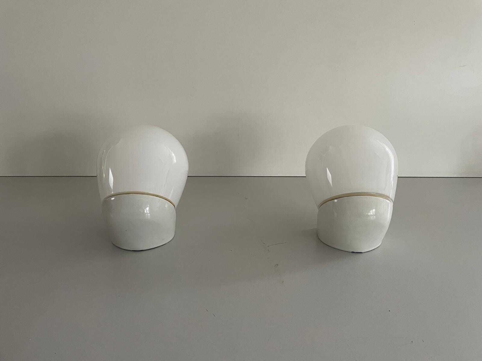 Opaline Glass & Porcelain Pair Of Bathroom Wall Lights By Wilhelm Wagenfeld For Lindner, 1940s, Germany photo buy