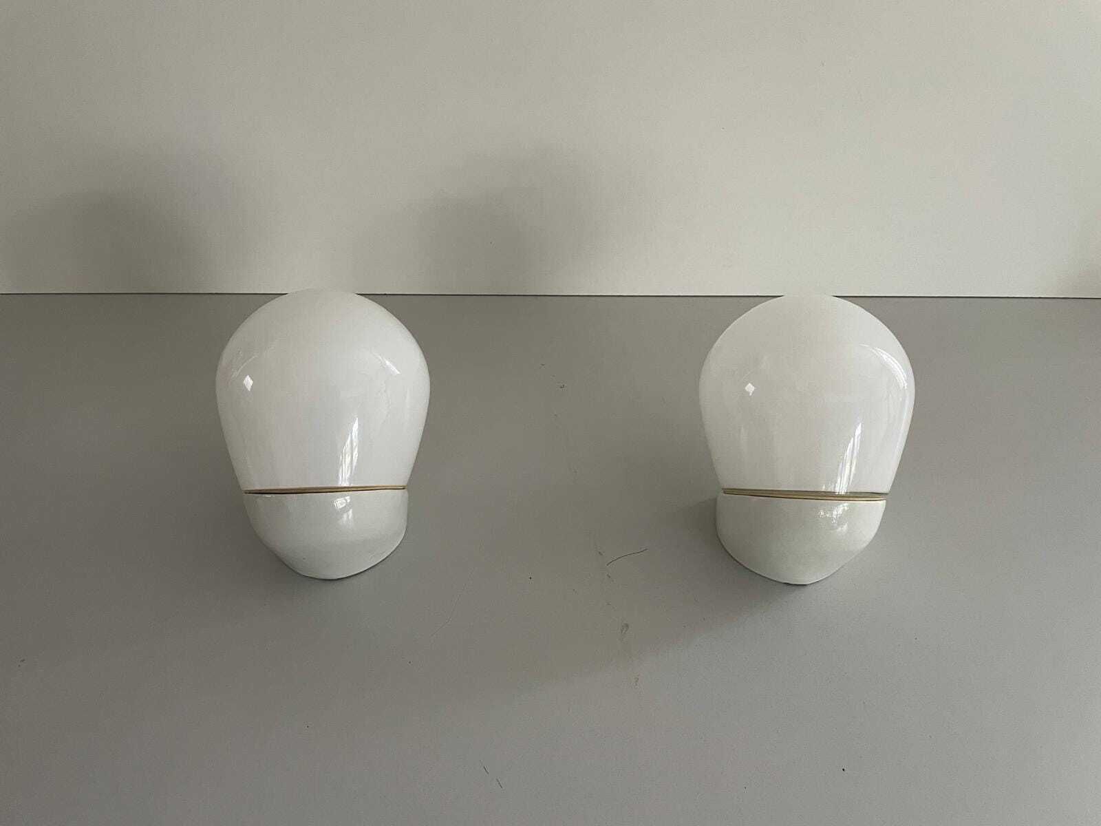 Opaline Glass & Porcelain Pair Of Bathroom Wall Lights By Wilhelm Wagenfeld For Lindner, 1940s, Germany photo vintage