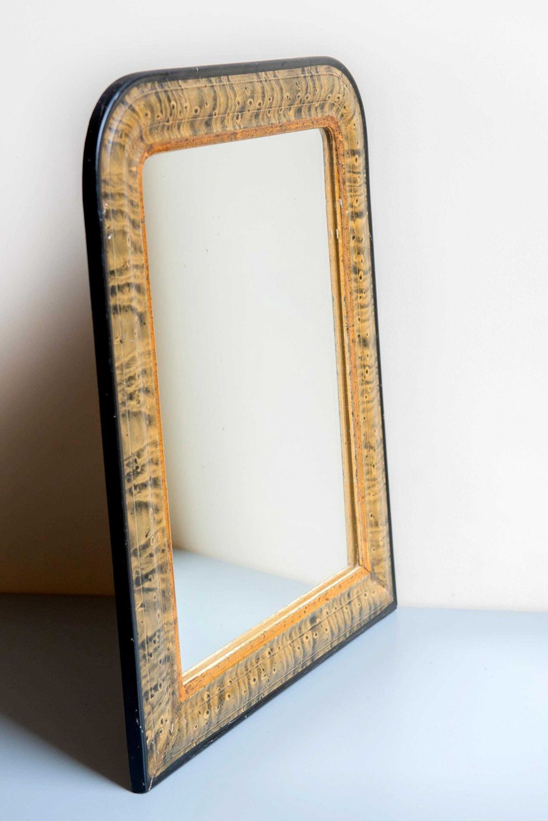 Antique Louis Philippe Mirror 19th Century French Farmhouse Mirror Marbled Arch Frame Rustic Half Round Wall Mirror photo Home Decor