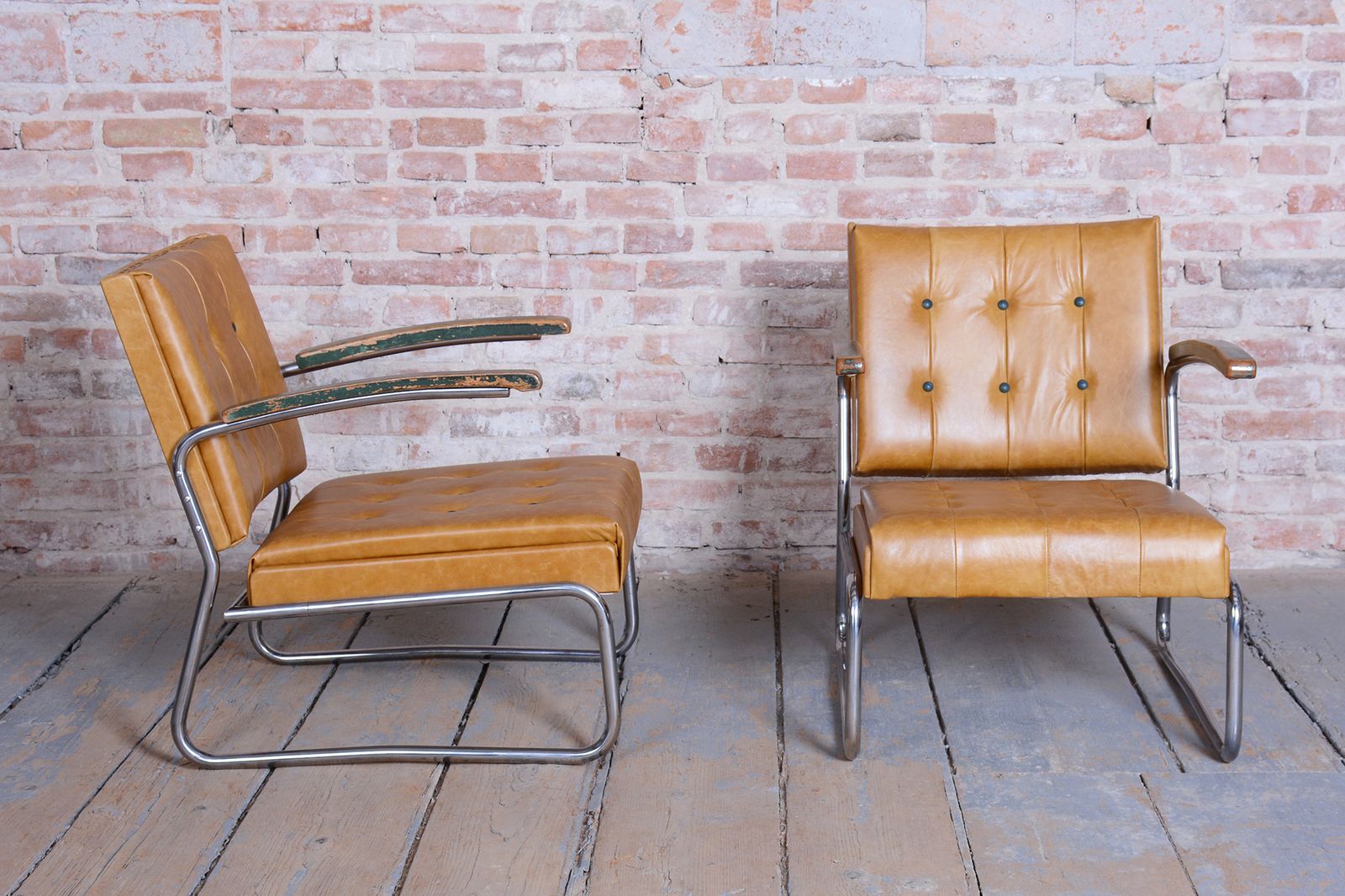 Pair Of Restored Bauhaus Armchairs, By Mücke Melder, Beech, Chrome, Czech, 1930s photo Furniture