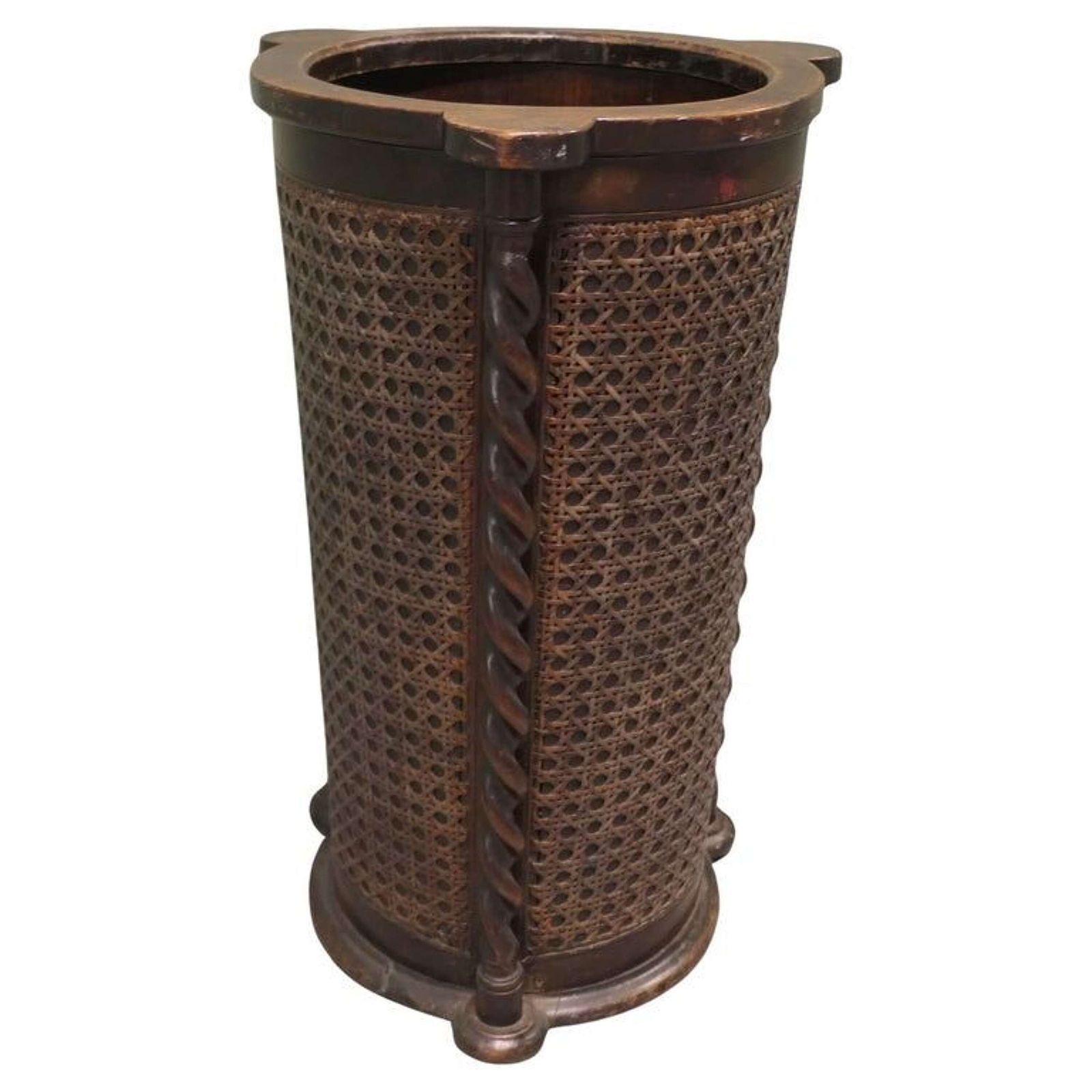 Large Country House Stick Stand, Barley Twist And Bergere