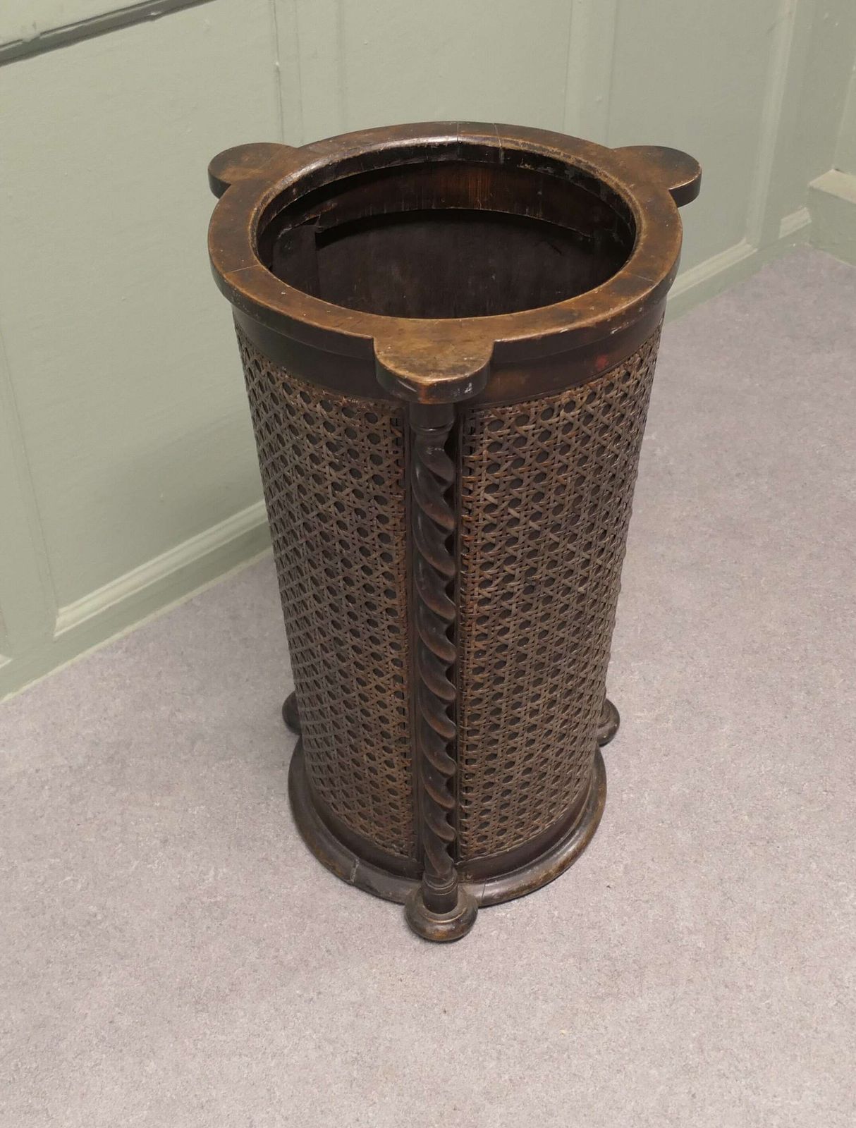 Large Country House Stick Stand, Barley Twist And Bergere photo for sale