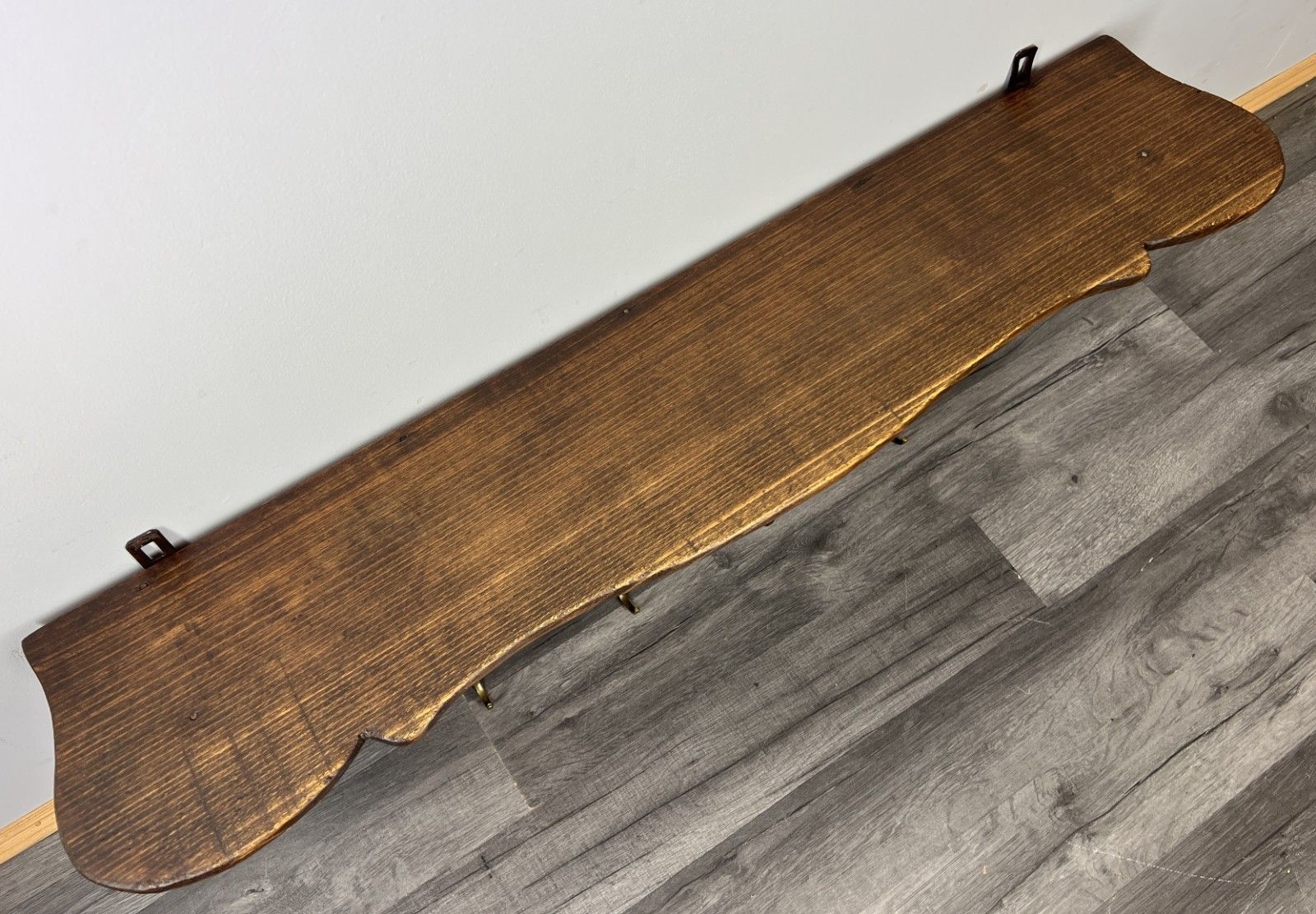 photo for sale French Vintage Coat Rack Oak 4 Hooks Wall Shelf Carved Coat Hanger Lot 4433