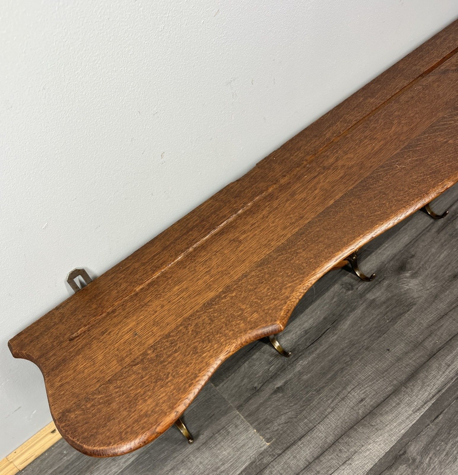 photo furniture French Vintage Coat Rack Oak 5 Hooks Wall Shelf Carved Coat Hanger Lot 4436