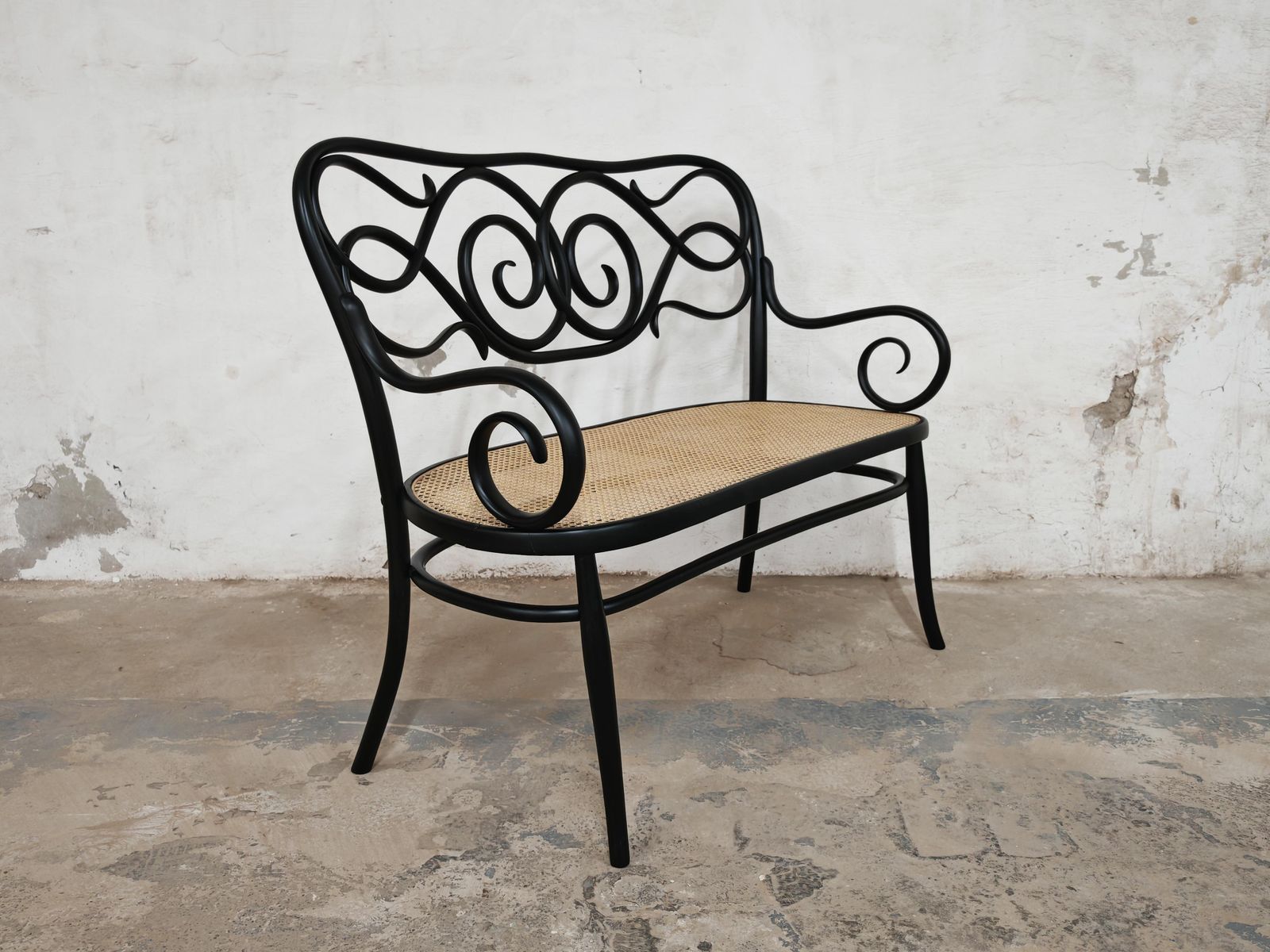 photo furniture Art Nouveau Settee No. 2 In Bent Wood And Cane By Thonet Brothers, Austria 1870s