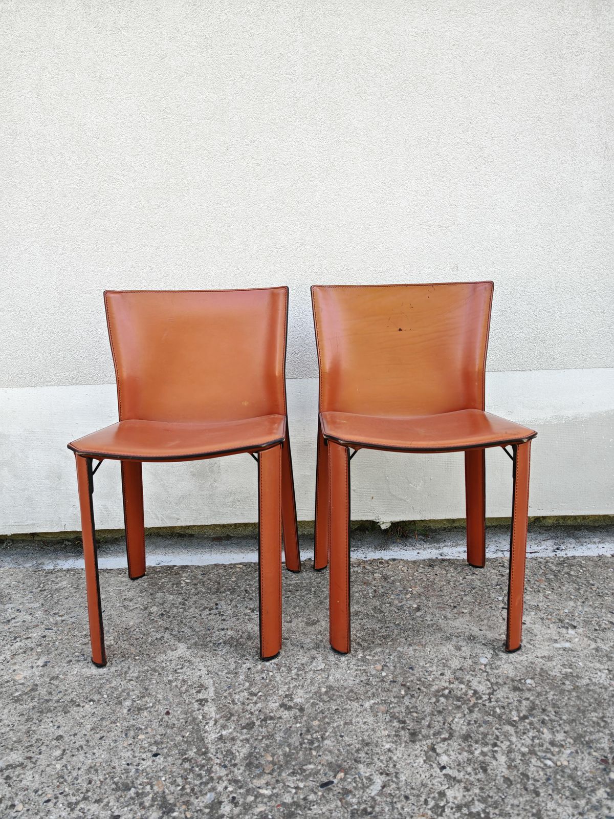 Pair Of Postmodern Leather Chairs By Giancarlo Vegni For Fasem, Italy 1984 photo for sale