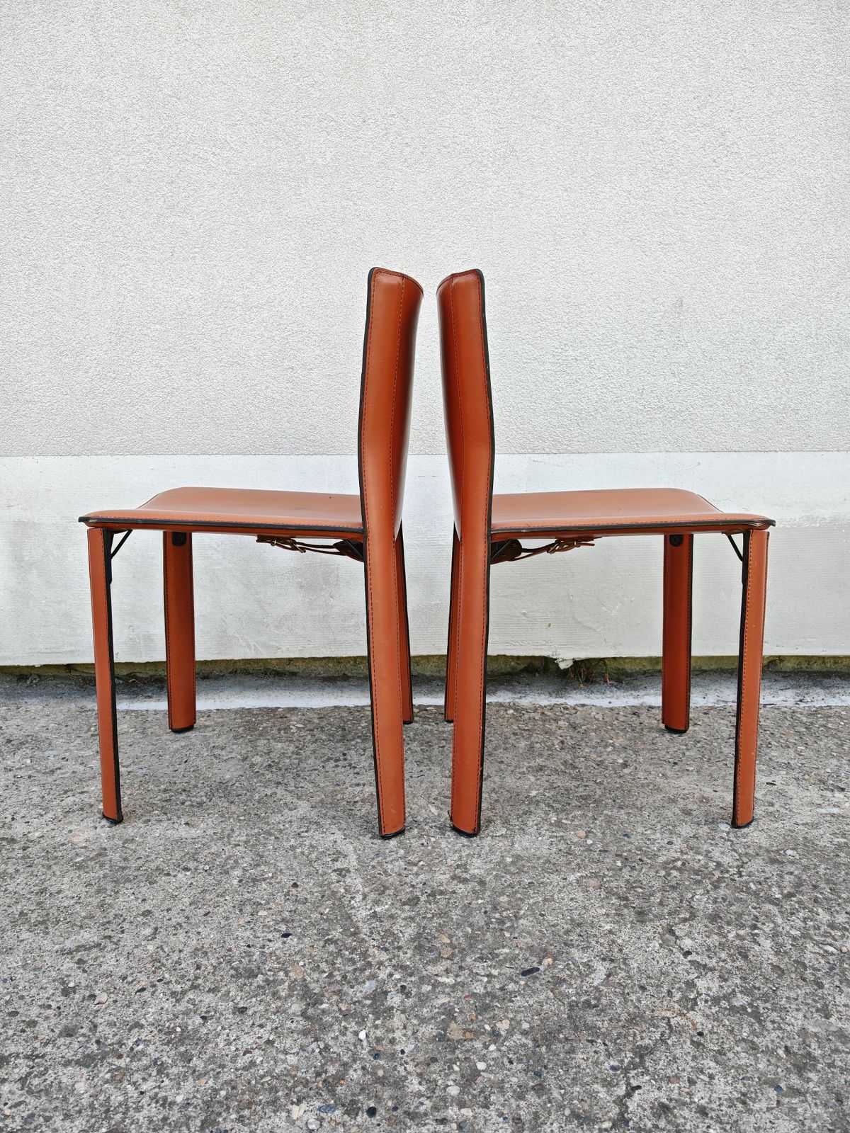 photo for sale Pair Of Postmodern Leather Chairs By Giancarlo Vegni For Fasem, Italy 1984