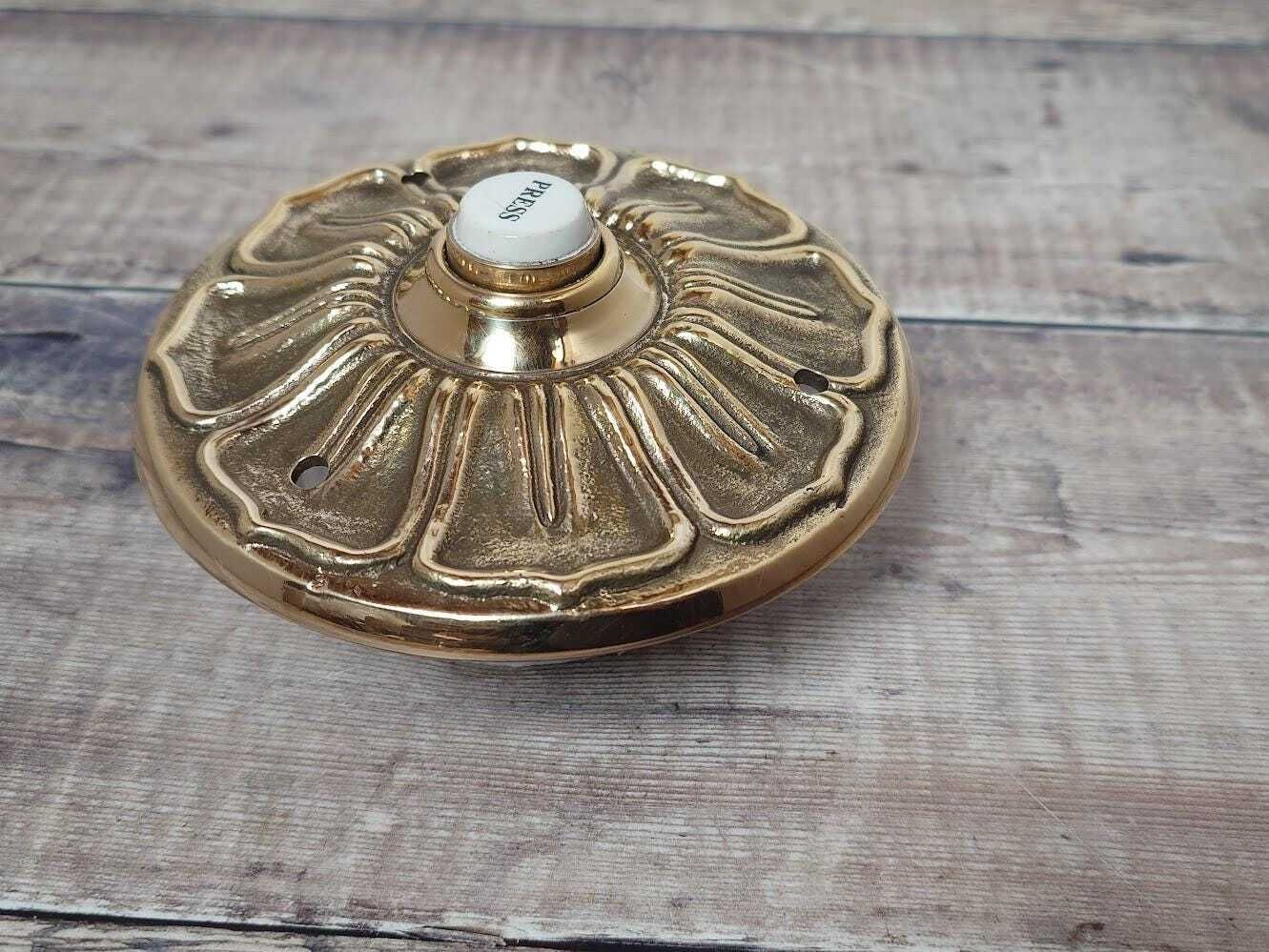 Large Polished Brass Doorbell Press Button: 13.1 Cm Diameter photo Home Fixtures