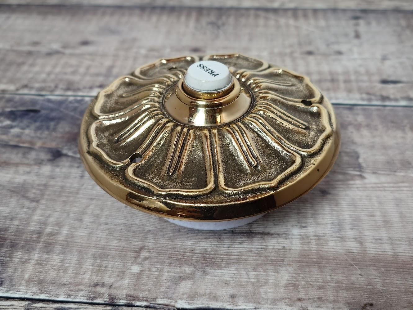 Large Polished Brass Doorbell Press Button: 13.1 Cm Diameter photo 70.0