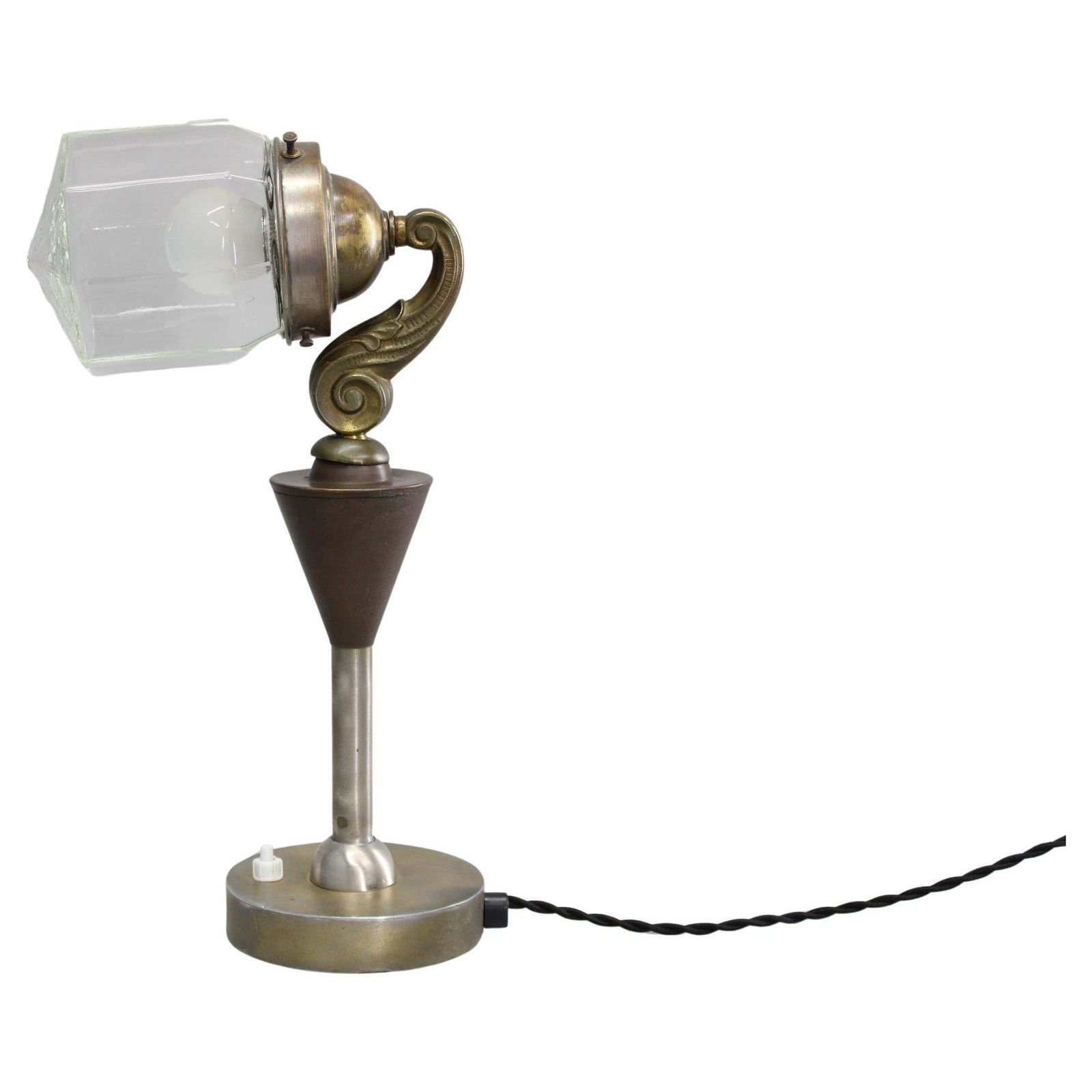 1930s Secession Brass And Glass Desk Lamp, Czechoslovakia